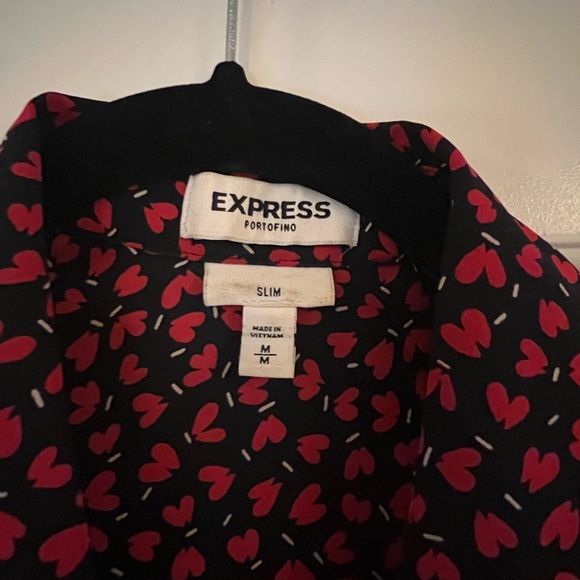 Express Slim Fit Red Petal Print Portofino Shirt - Picture 2 of 3